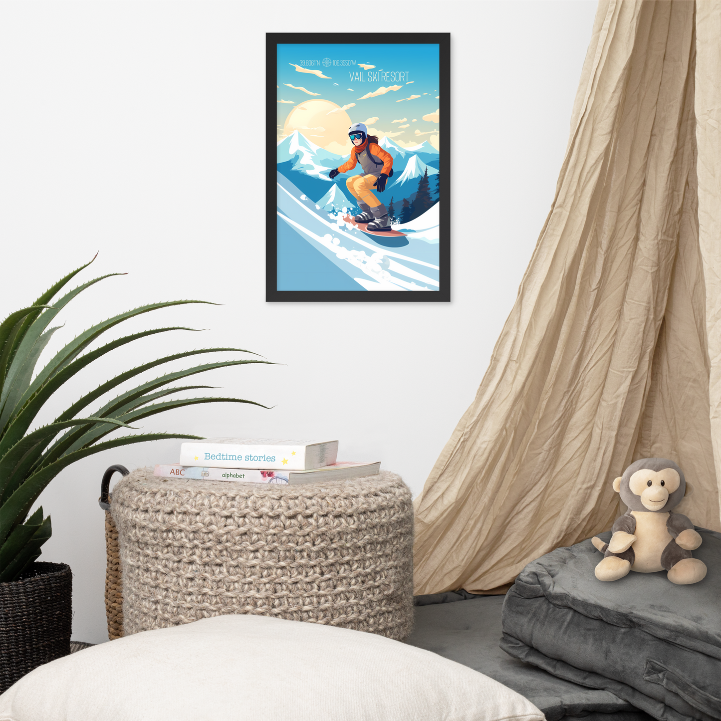 Colorado - Vail Ski Resort - Woman Snowboard (Framed poster)