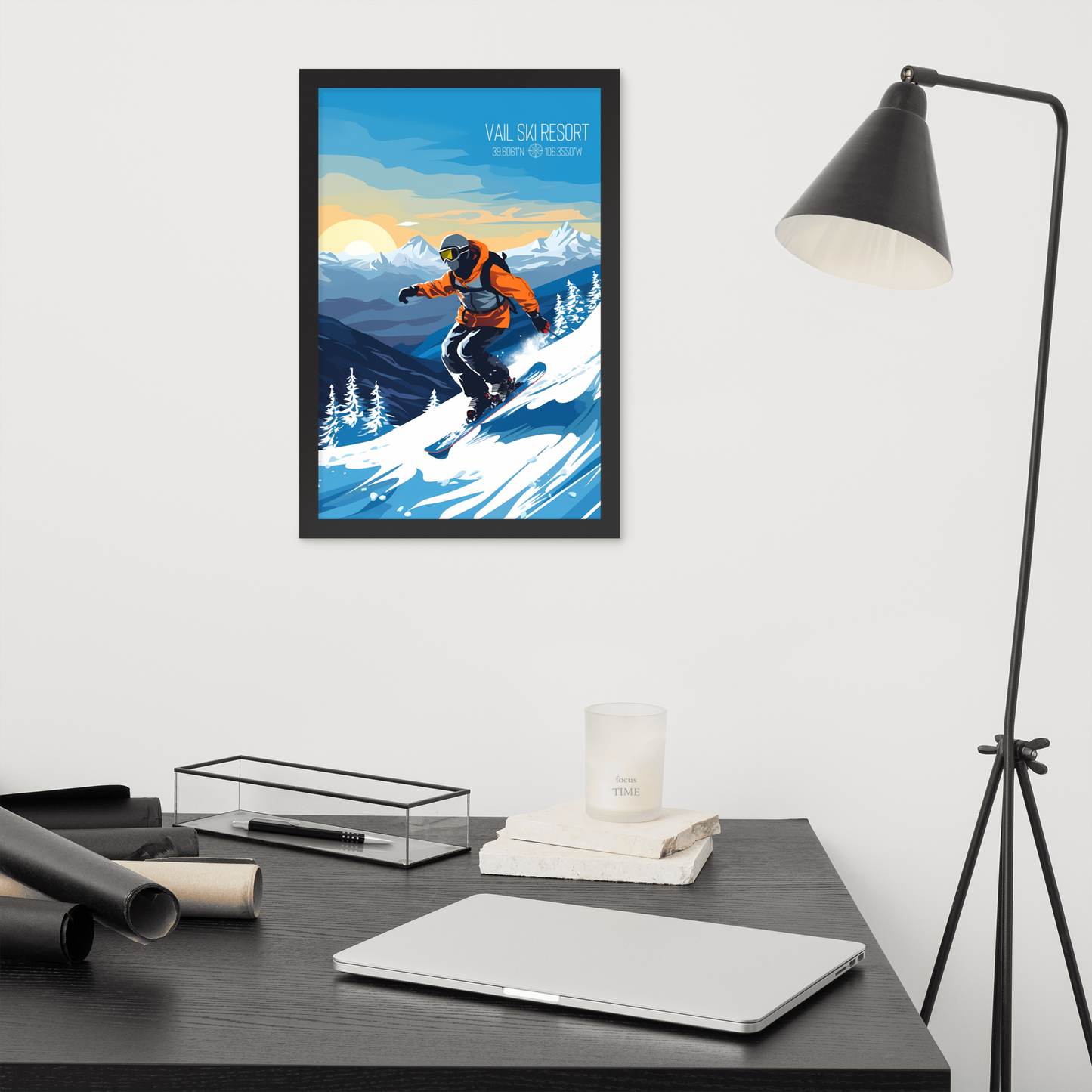 Colorado - Vail Ski Resort - Man Snowboard (Framed poster)