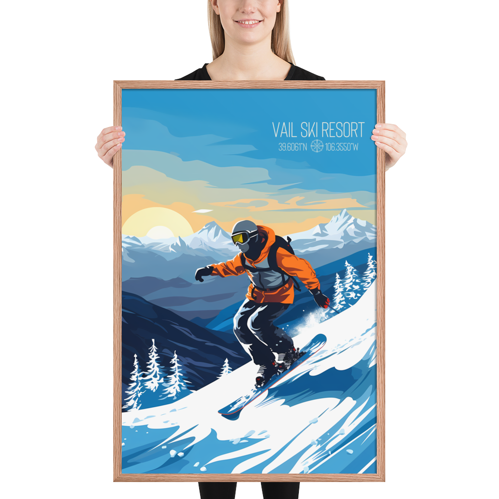 Colorado - Vail Ski Resort - Man Snowboard (Framed poster)