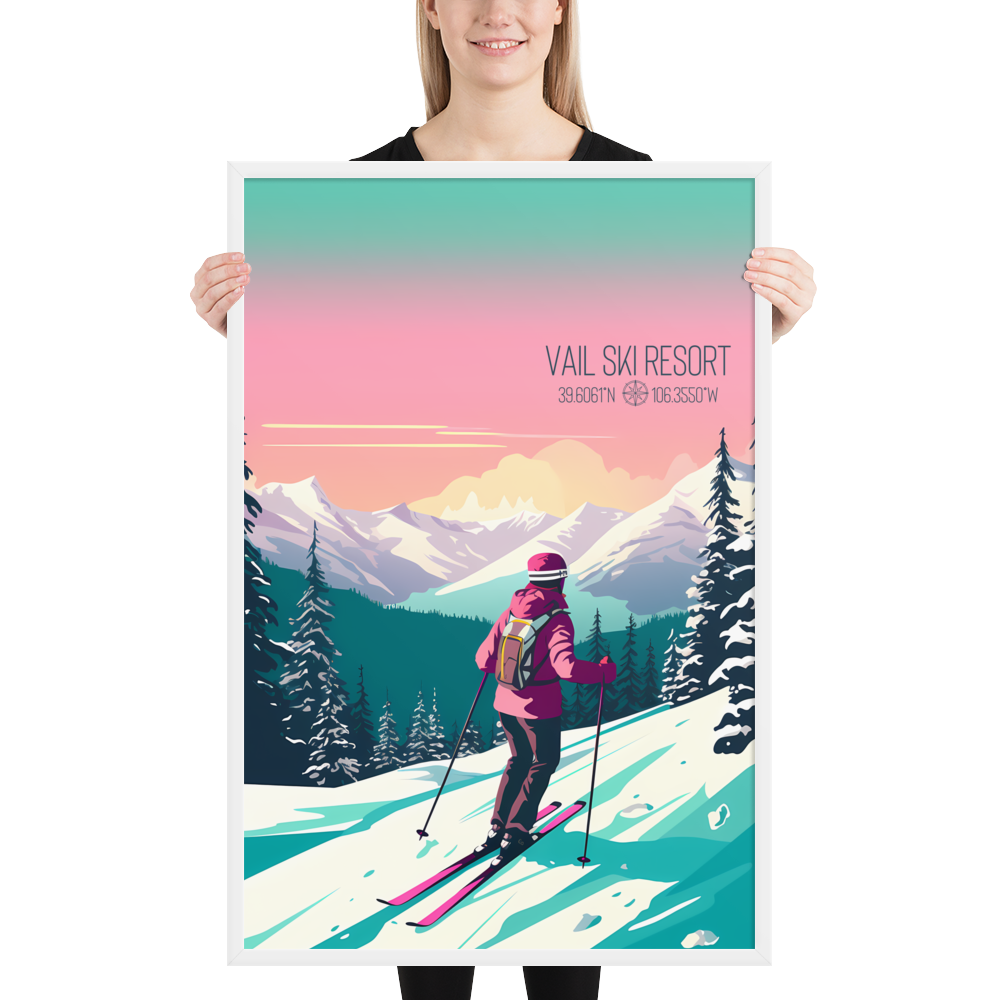 Colorado - Vail Ski Resort - Woman Ski (Framed poster)