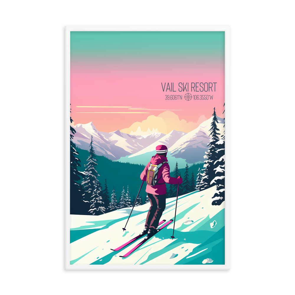 Colorado - Vail Ski Resort - Woman Ski (Framed poster)