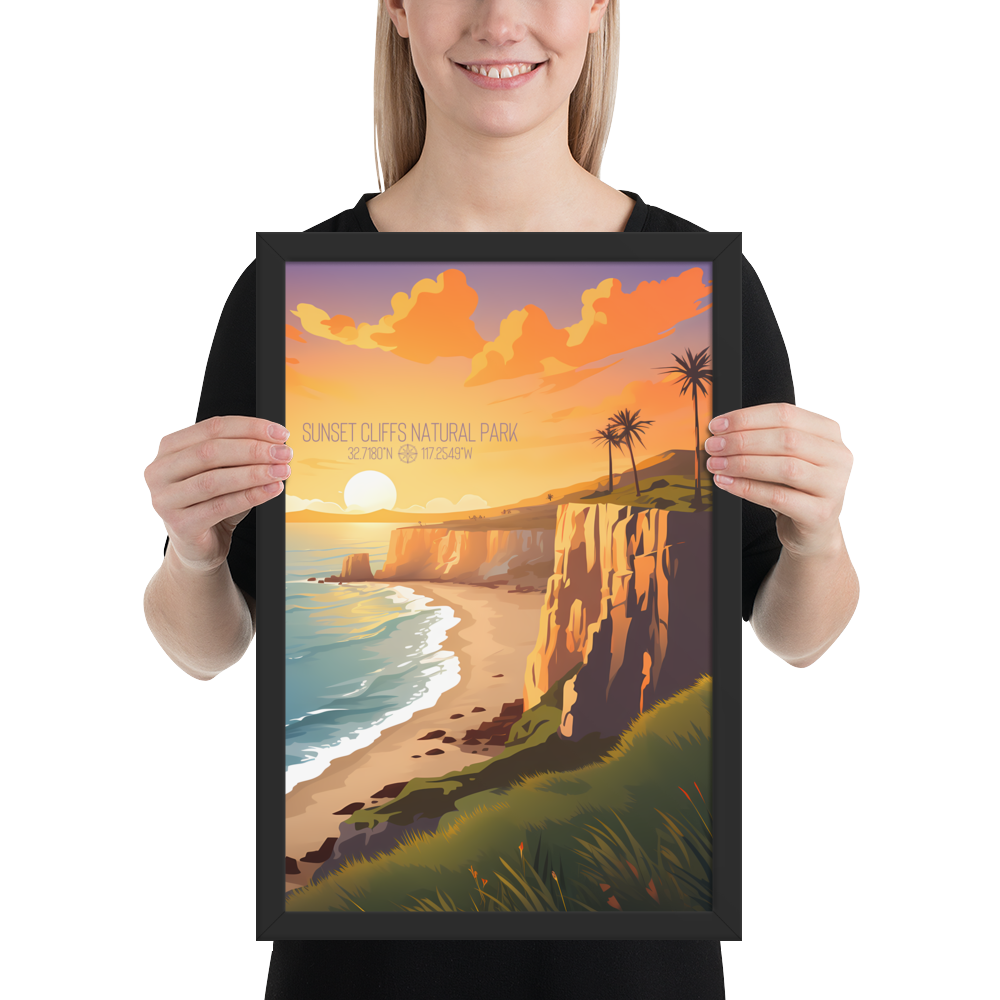 California - Sunset Cliffs Natural Park (Framed poster)