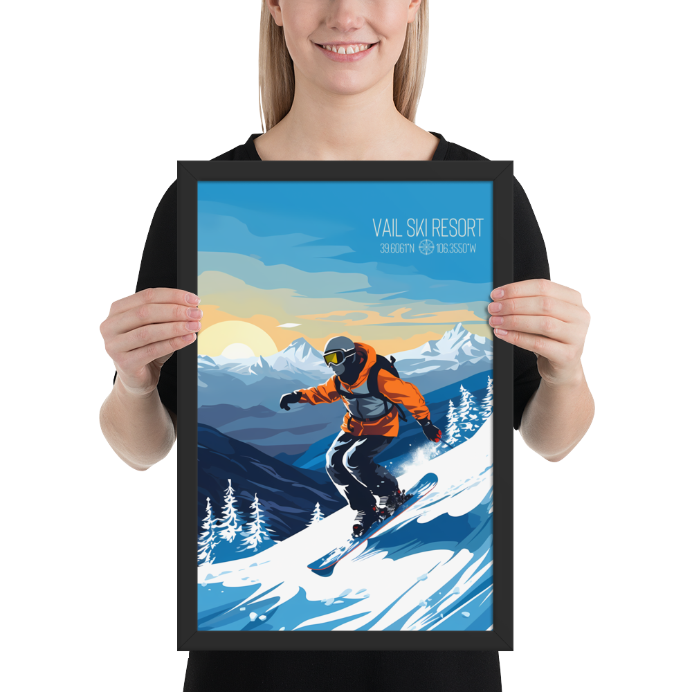 Colorado - Vail Ski Resort - Man Snowboard (Framed poster)