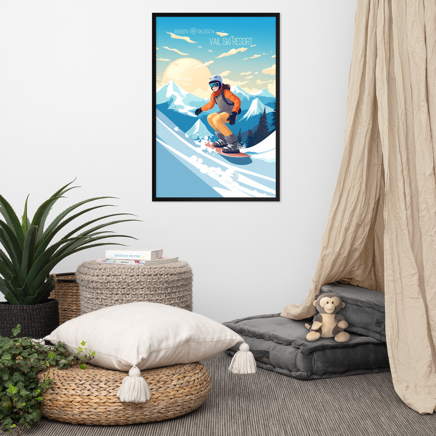 Colorado - Vail Ski Resort - Woman Snowboard (Framed poster)