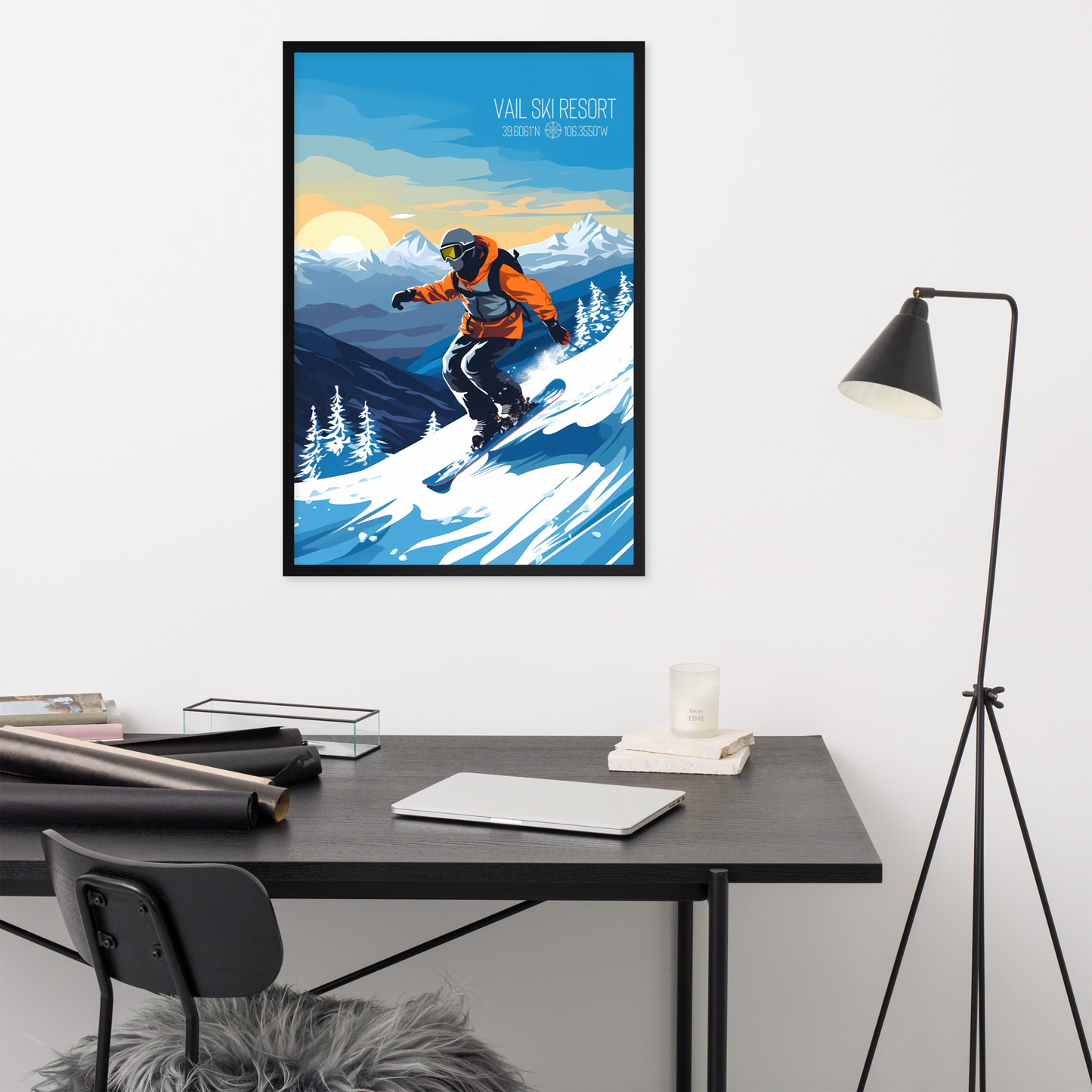 Colorado - Vail Ski Resort - Man Snowboard (Framed poster)