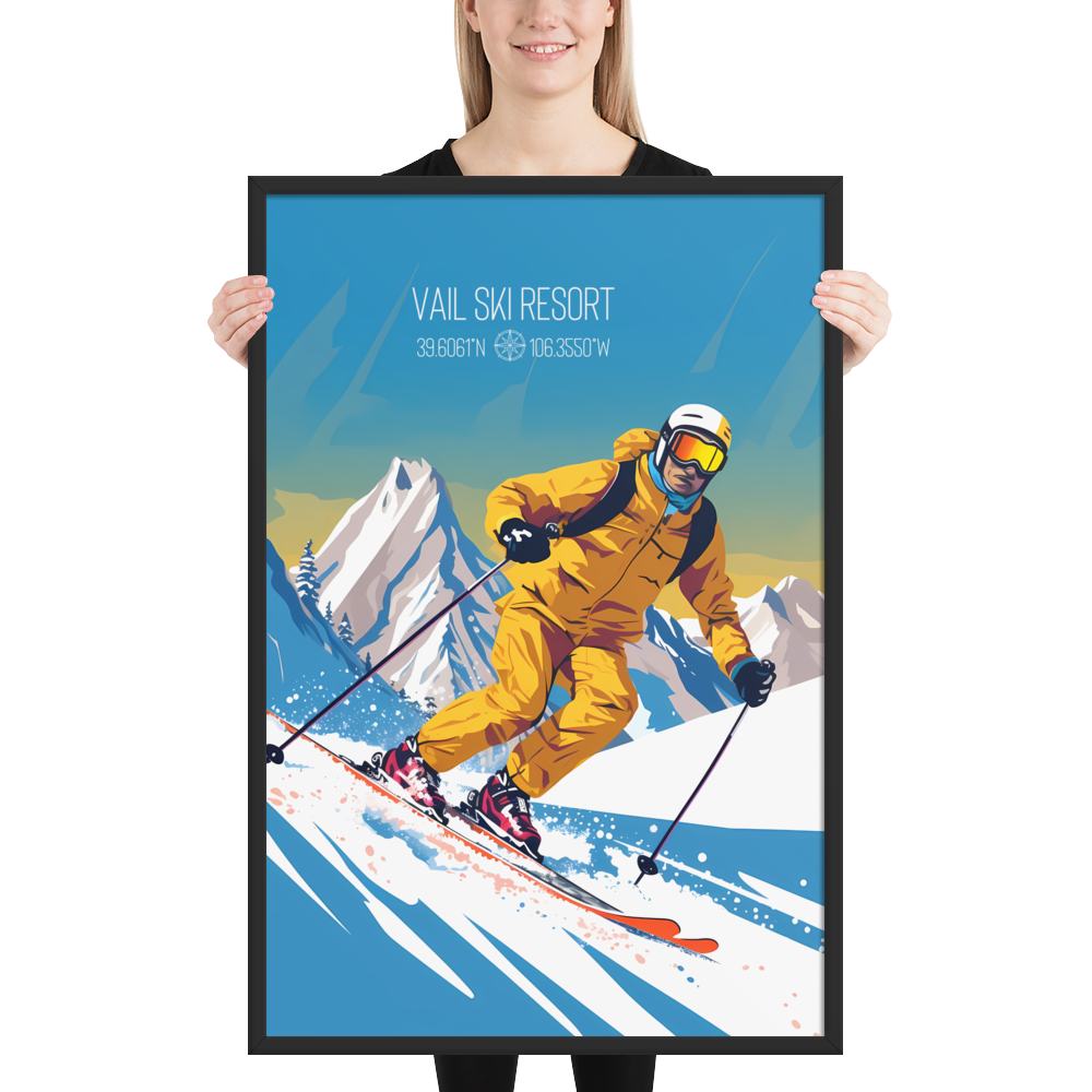 Colorado - Vail Ski Resort - Man Ski (Framed poster)