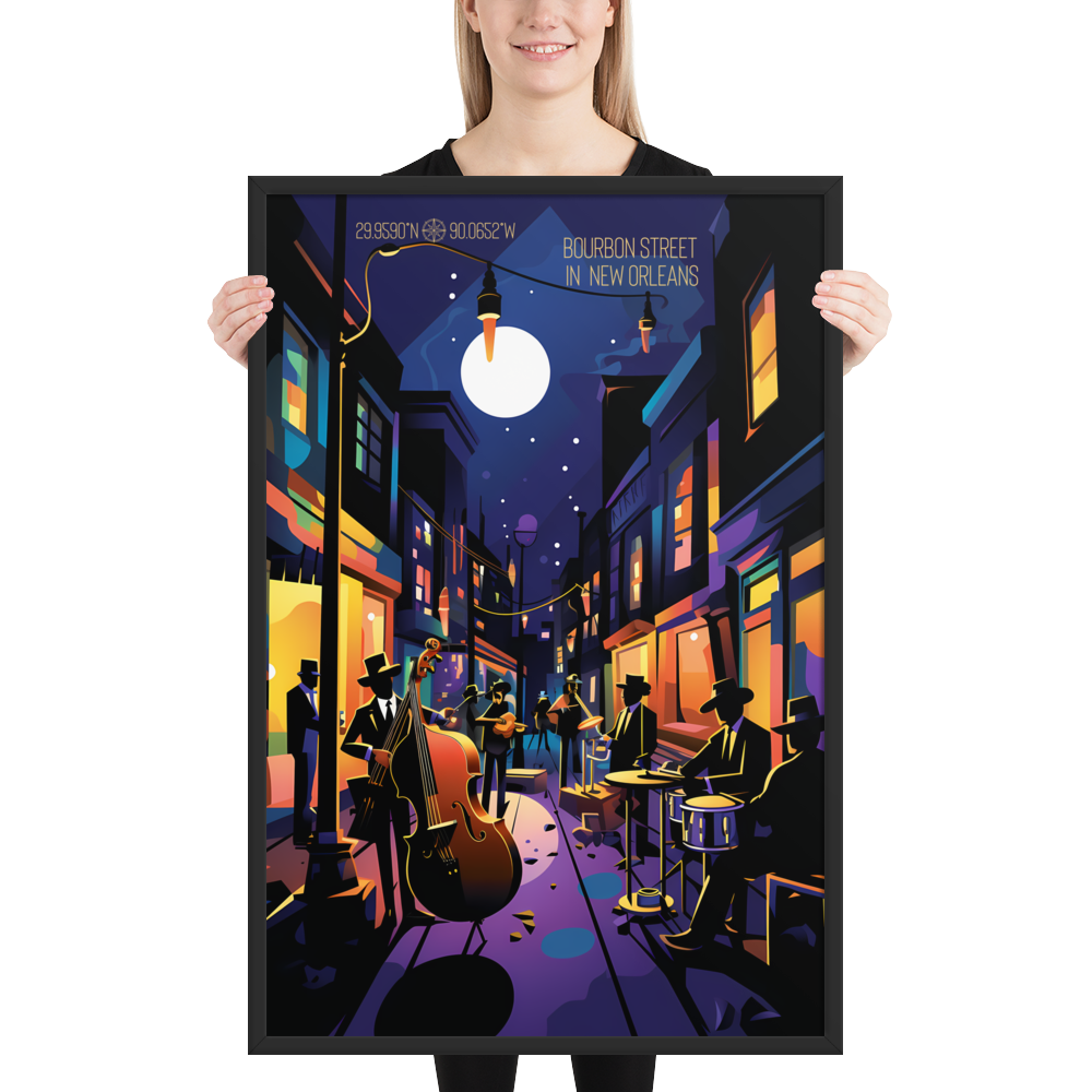 Louisiana - Bourbon Street (Framed poster)