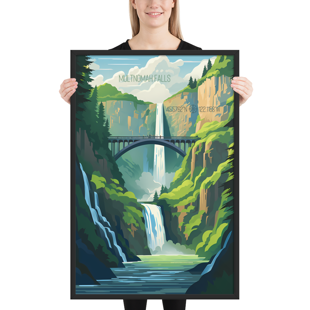 Oregon - Multnomah Falls (Framed poster)