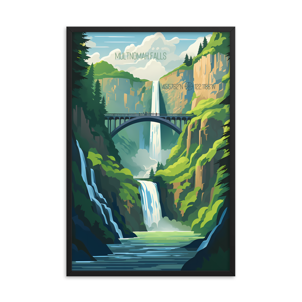 Oregon - Multnomah Falls (Framed poster)