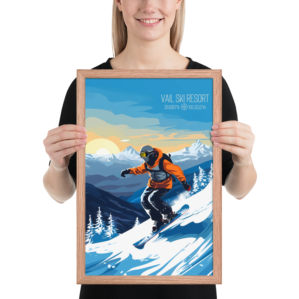 Colorado - Vail Ski Resort - Man Snowboard (Framed poster)