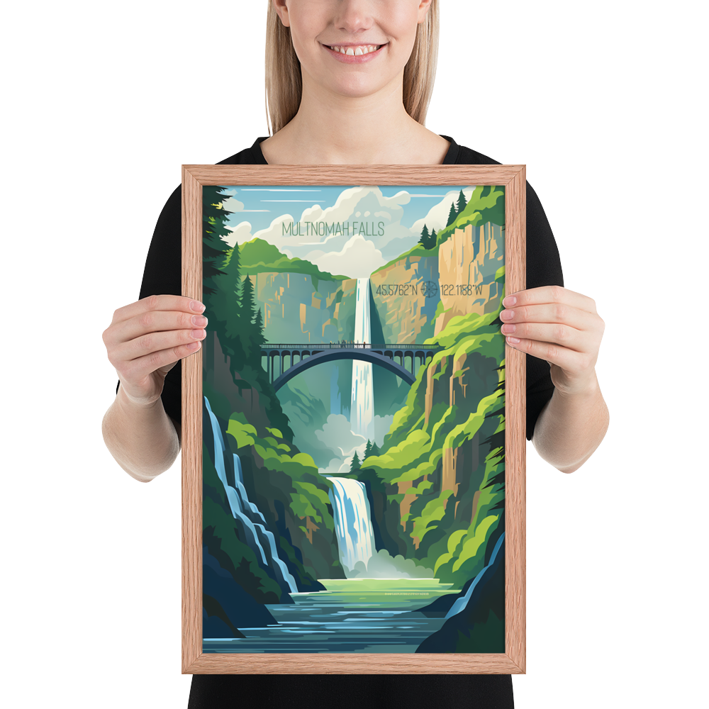 Oregon - Multnomah Falls (Framed poster)