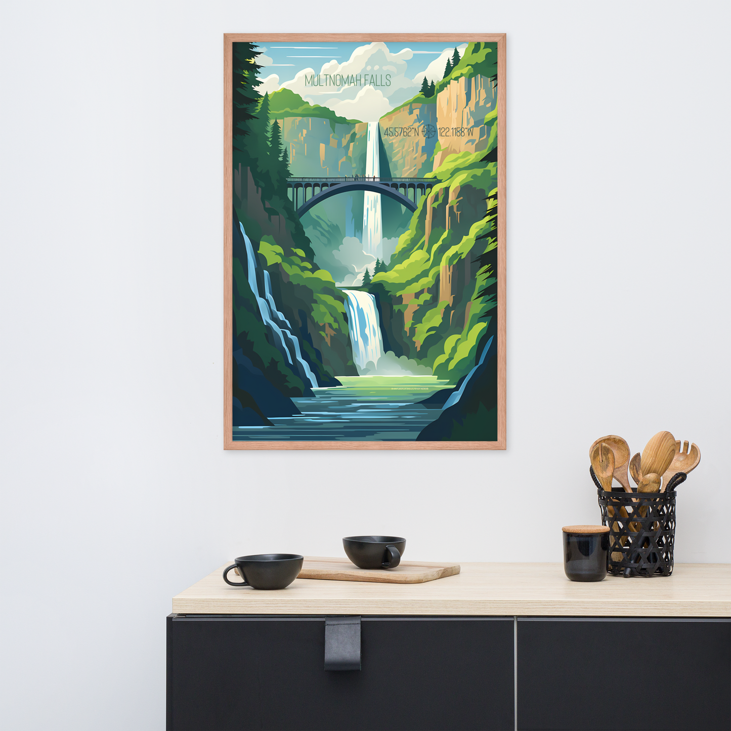 Oregon - Multnomah Falls (Framed poster)