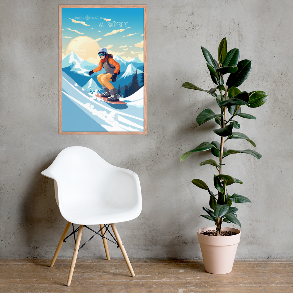 Colorado - Vail Ski Resort - Woman Snowboard (Framed poster)