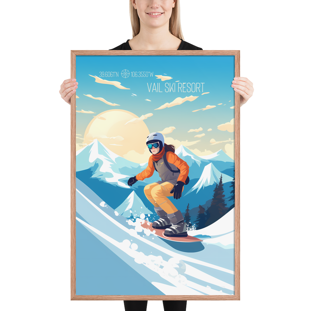 Colorado - Vail Ski Resort - Woman Snowboard (Framed poster)