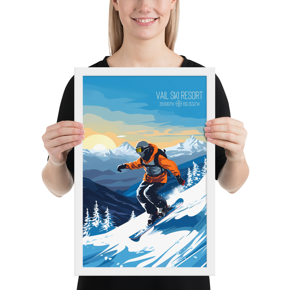 Colorado - Vail Ski Resort - Man Snowboard (Framed poster)