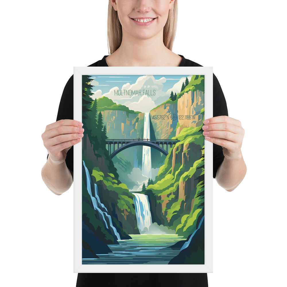 Oregon - Multnomah Falls (Framed poster)