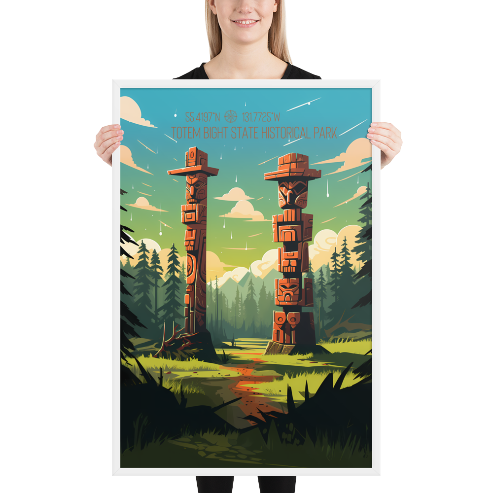 Alaska - Totem Bight State Historical Park (Framed Poster)