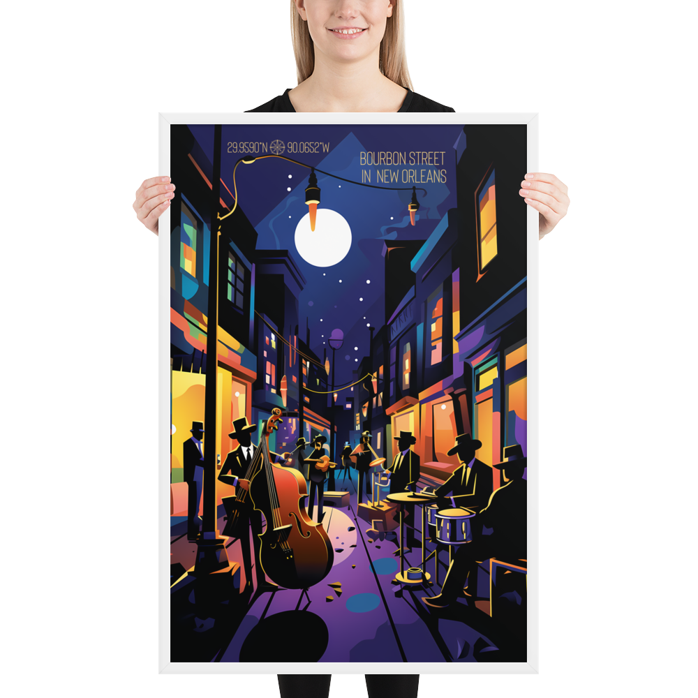 Louisiana - Bourbon Street (Framed poster)