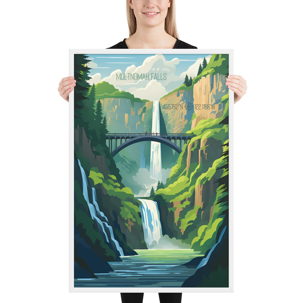 Oregon - Multnomah Falls (Framed poster)