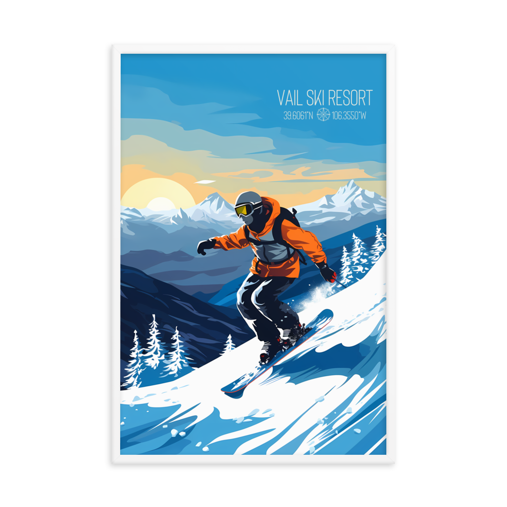 Colorado - Vail Ski Resort - Man Snowboard (Framed poster)